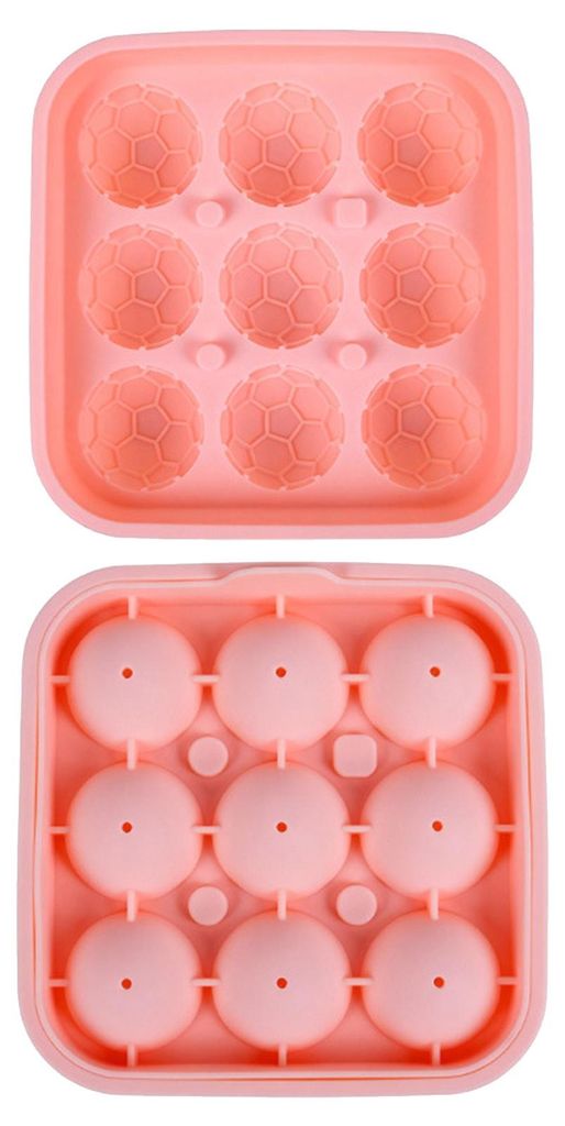 Eiswürfelform mit Deckel, staubdicht, aus Silikon mit Wasserablauf, 9-teilige, lebensmittelechte Silikon-Eiswürfelform in Fußballform für Getr...