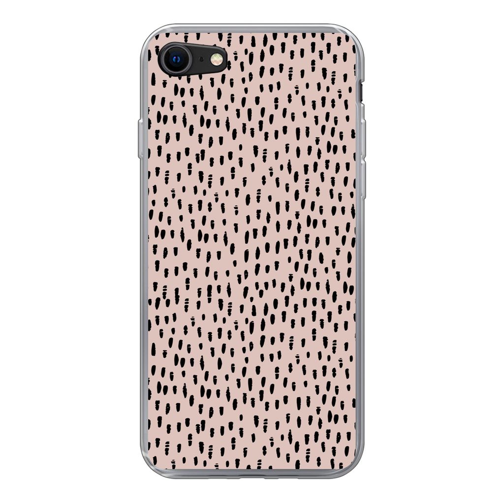 MuchoWow Handyhülle Schutzhülle Hülle für iPhone SE 2020 Polka dots - Rosa - Schwarz Silikon Softcase Handy Hülle - Kartenbesitzer