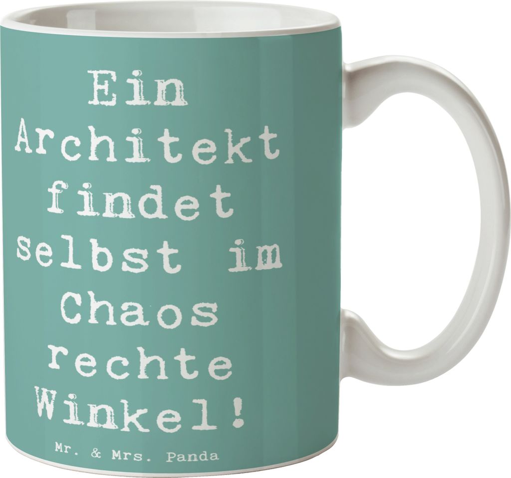 Mr. & Mrs. Panda Kaffeebecher Spruch Architekt Chaos - Meeresbrise - Geschenk, Pott, Kaffeetasse, Berufsliebe, Teetasse, handgefertigte Geschenke, ...