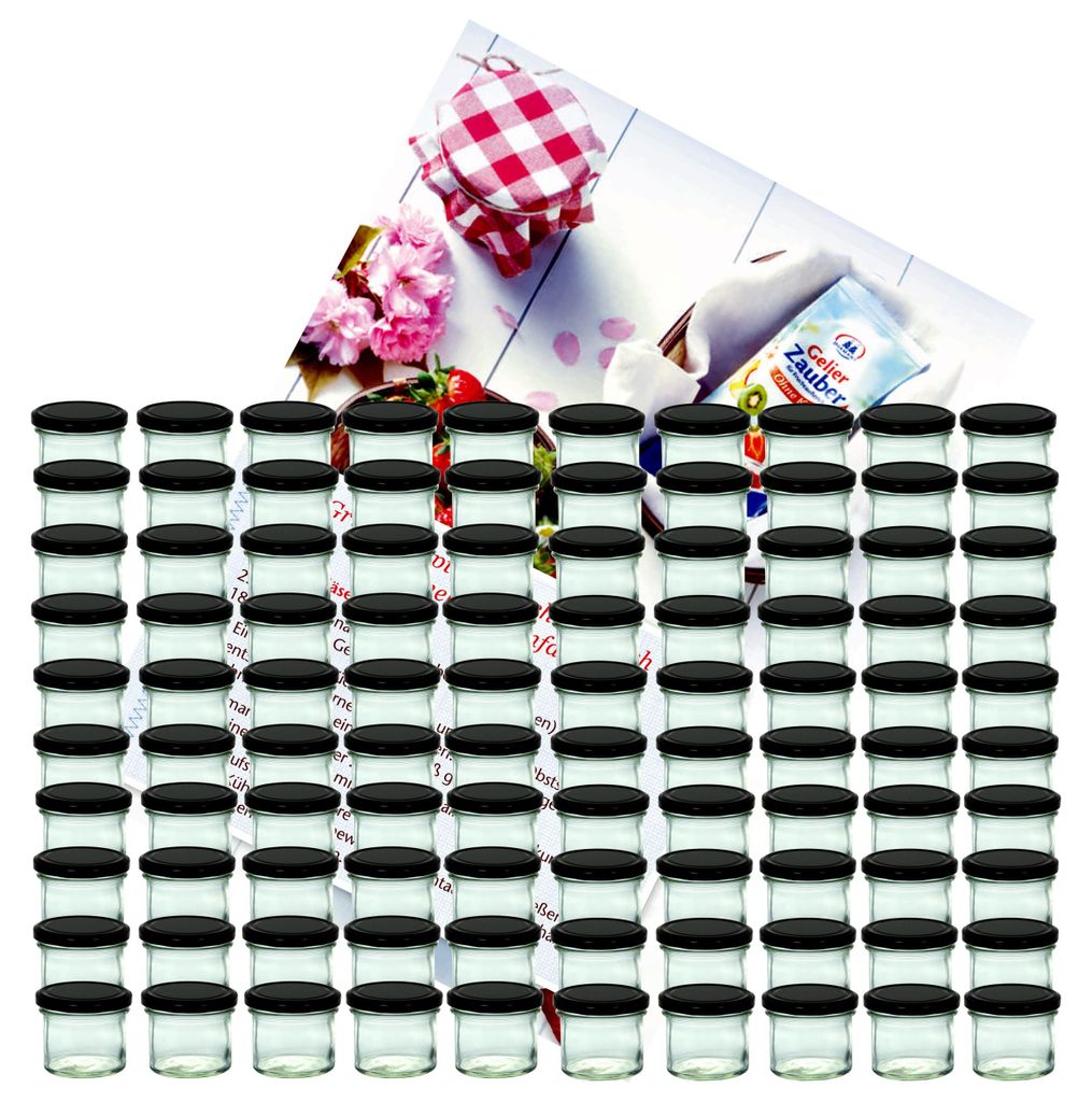 100er Set Sturzglas 125 ml To 66 schwarzer Deckel incl. Produktbild 
