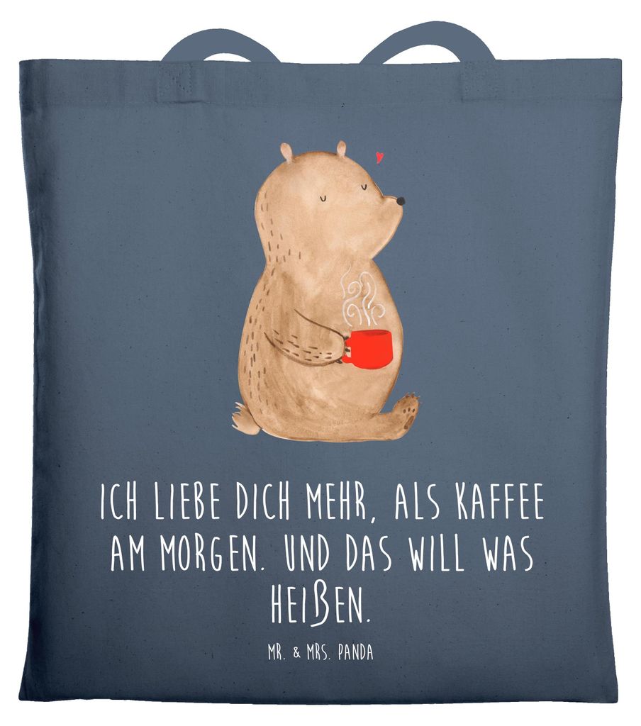 Mr. & Mrs. Panda Tragetasche Bär Morgenkaffee - Indigo Blue - Geschenk, Tasche, Jutebeutel, Valentinstag, für Partner, Freundin, Freund, Hochzeit...