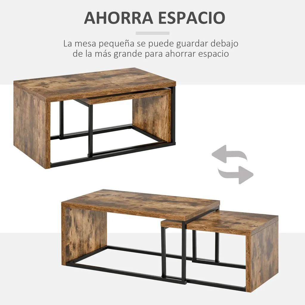 Table basse industrielle stable et robuste - Pack de 2 tables de salon - 5