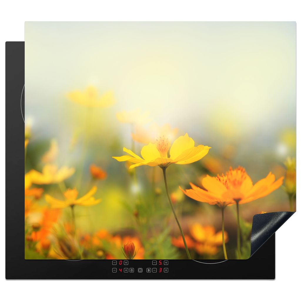KitchenYeah Herdabdeckplatte Blumen - Landschaft - Gelb , 59x52cm, Küche Deko, Glaskeramikkochfeld Herdabdeckung, Abdeckplatte fùr Kochfeld