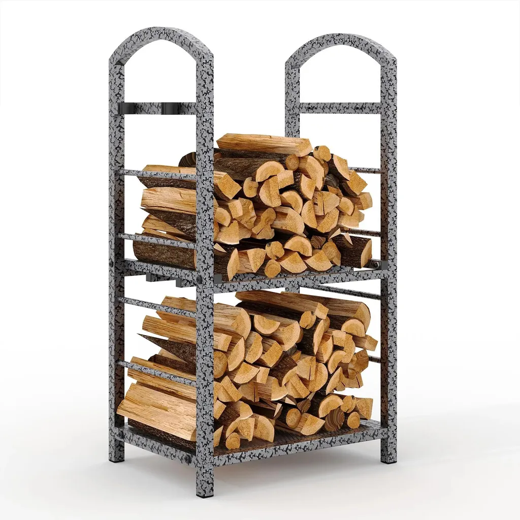 Râtelier à bois argenté double couche - Fer forgé durable et robuste