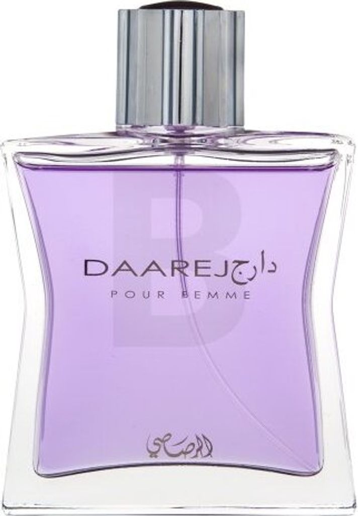 A bottle of Rasasi Daarej eau de Parfum for women.