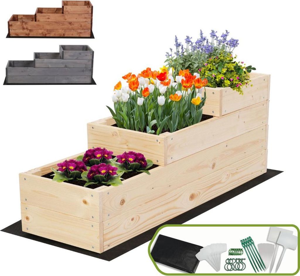 MODO24 Hochbeet Holz, Pflanzkasten, Massivholz, Kiefer, Kräuterbeet, Blumenkasten, Garten, Terrasse, 36x30x93 cm, Natur imprägniert, ZP07