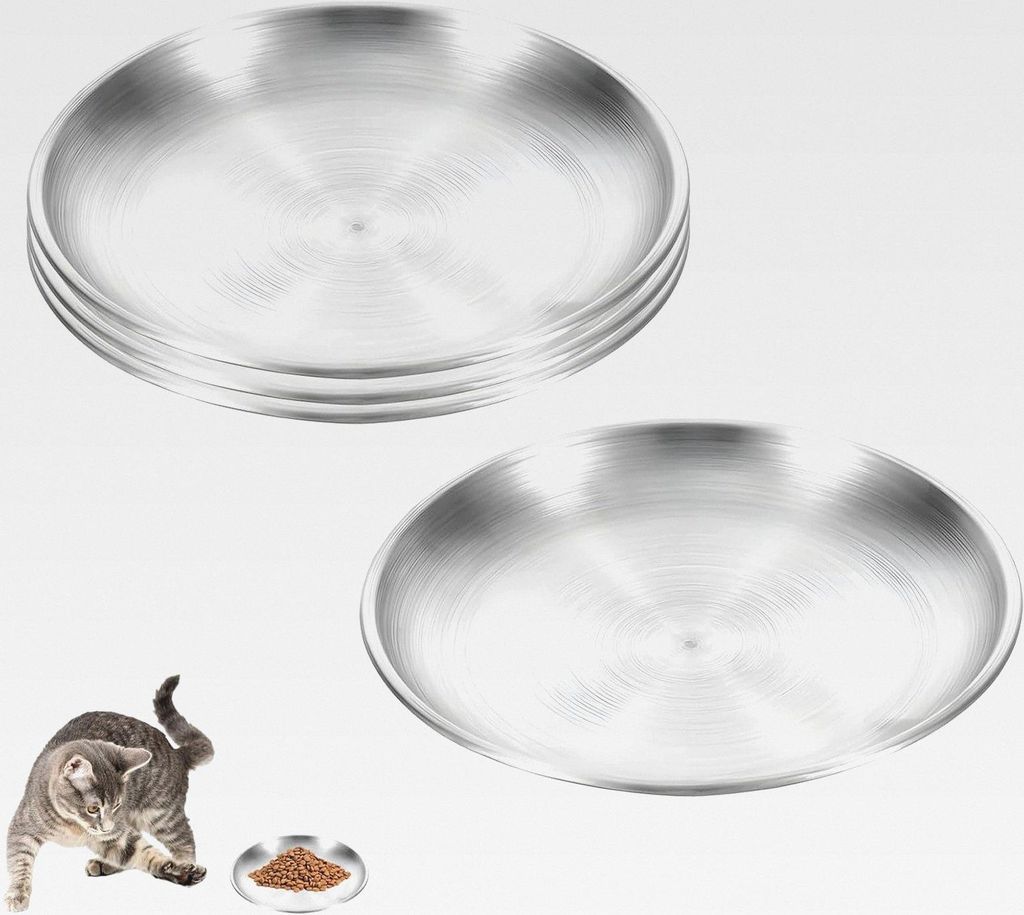 4 Stück Katzennapf Flach Edelstahl,14 cm Futternapf Katze, Flache Katzenschüssel für Trocken und Nassfutter, schnurrhaarfreundliche Kätzchennä...