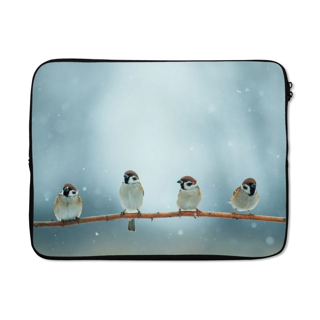 MuchoWow Laptop Hülle 15 Zoll Vögel - Spatz - Schnee - Winter Laptoptasche - Laptoptasche - Sleeve - Rundum-Schutz