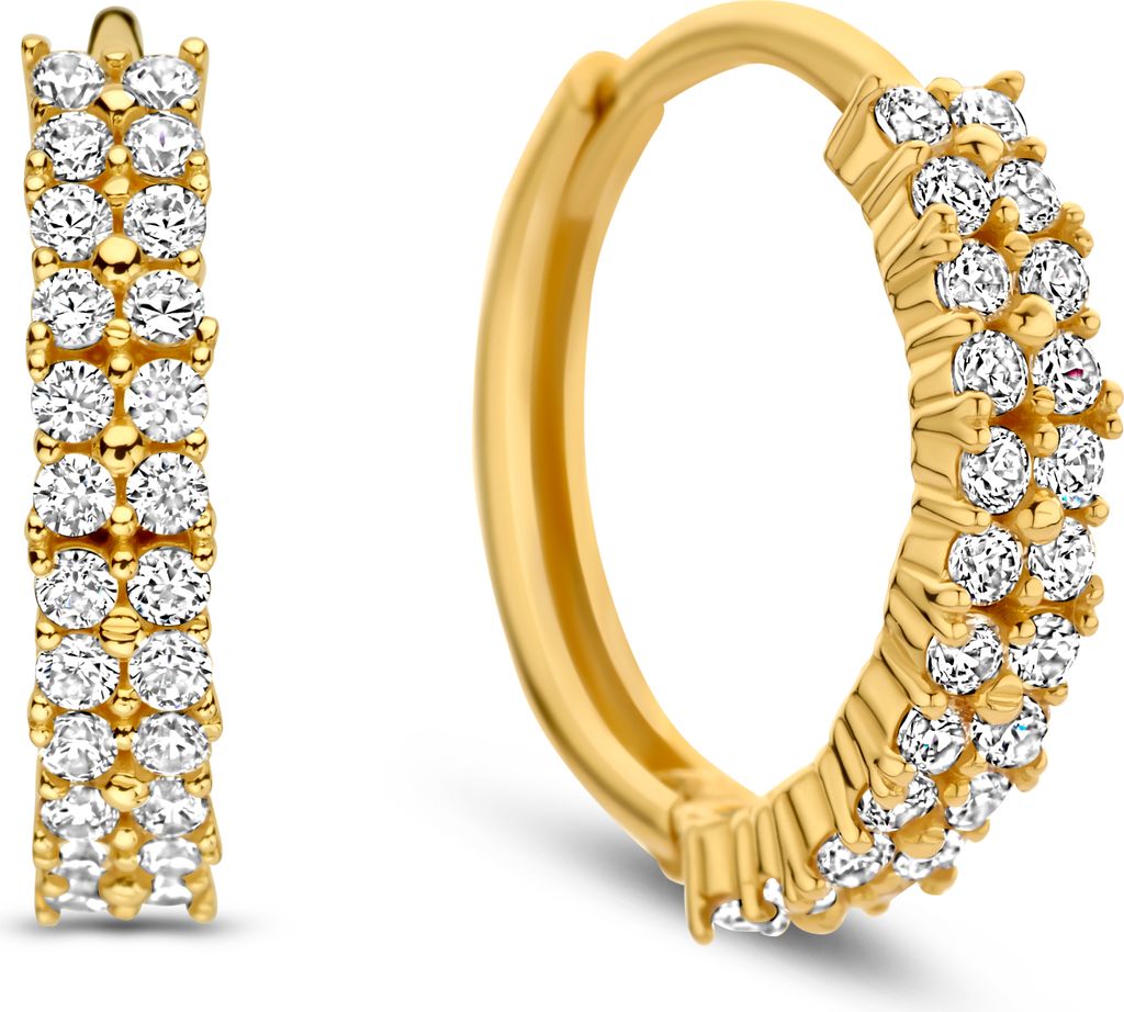 New Bling 9NBG-0755 Gold-Ohrringe mit Zirkonia - Ohrringe - 14 Karat - 12,5 mm Durchmesser - 2,7 mm breit - Zirkonia-Steine - Scharnier - Gold