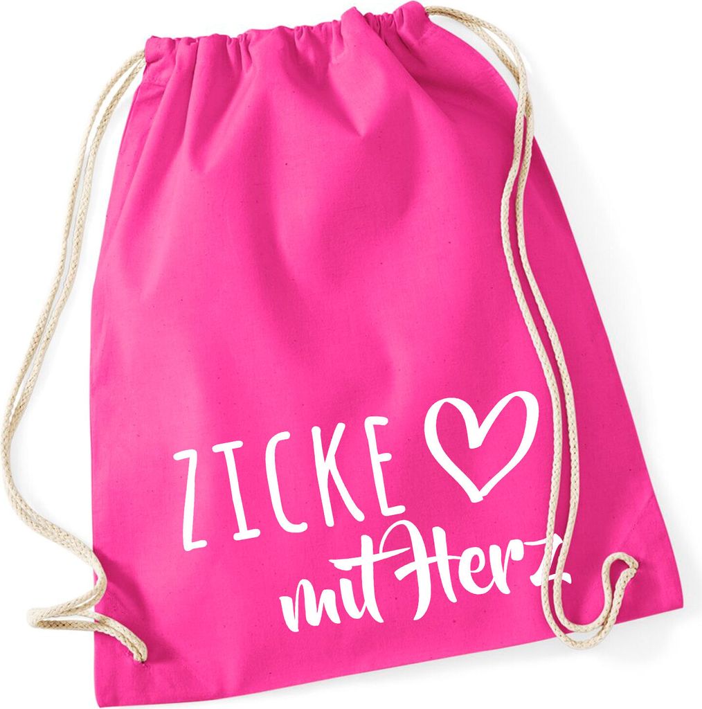 Huuraa Turnbeutel Zicke mit Herz 12 Liter Fuchsia Baumwolle Rucksack Geschenkidee