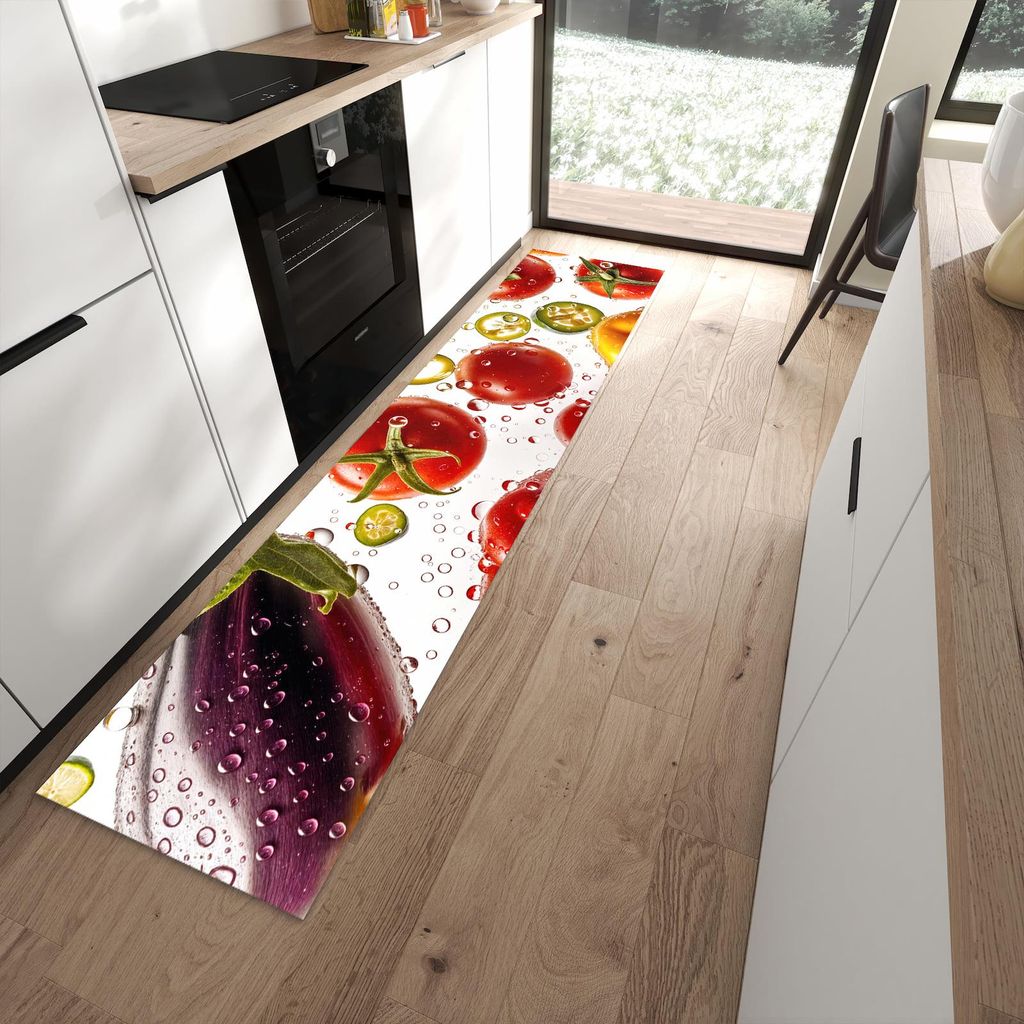 Küchenteppich 60x270cm rutschfest & abwischbar PVC Läufer - Frisches Gemüsebunt