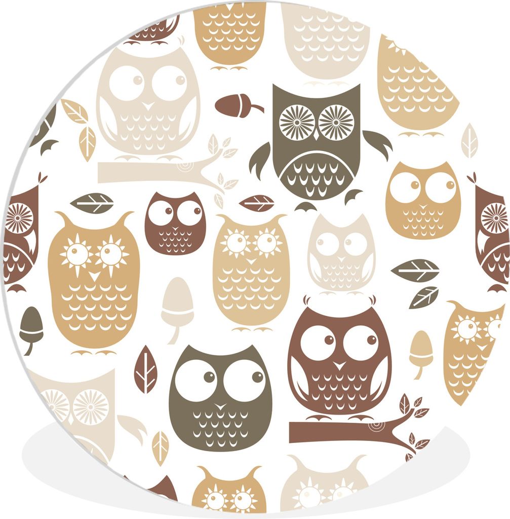 MuchoWow Rundes Wandbild - Runde Bilder Herbst - Illustration - Eulen Ø 90 cm Kreis Wanddekoration Kunststoff - Wandkreis - Wandschmuck - Wand-K...