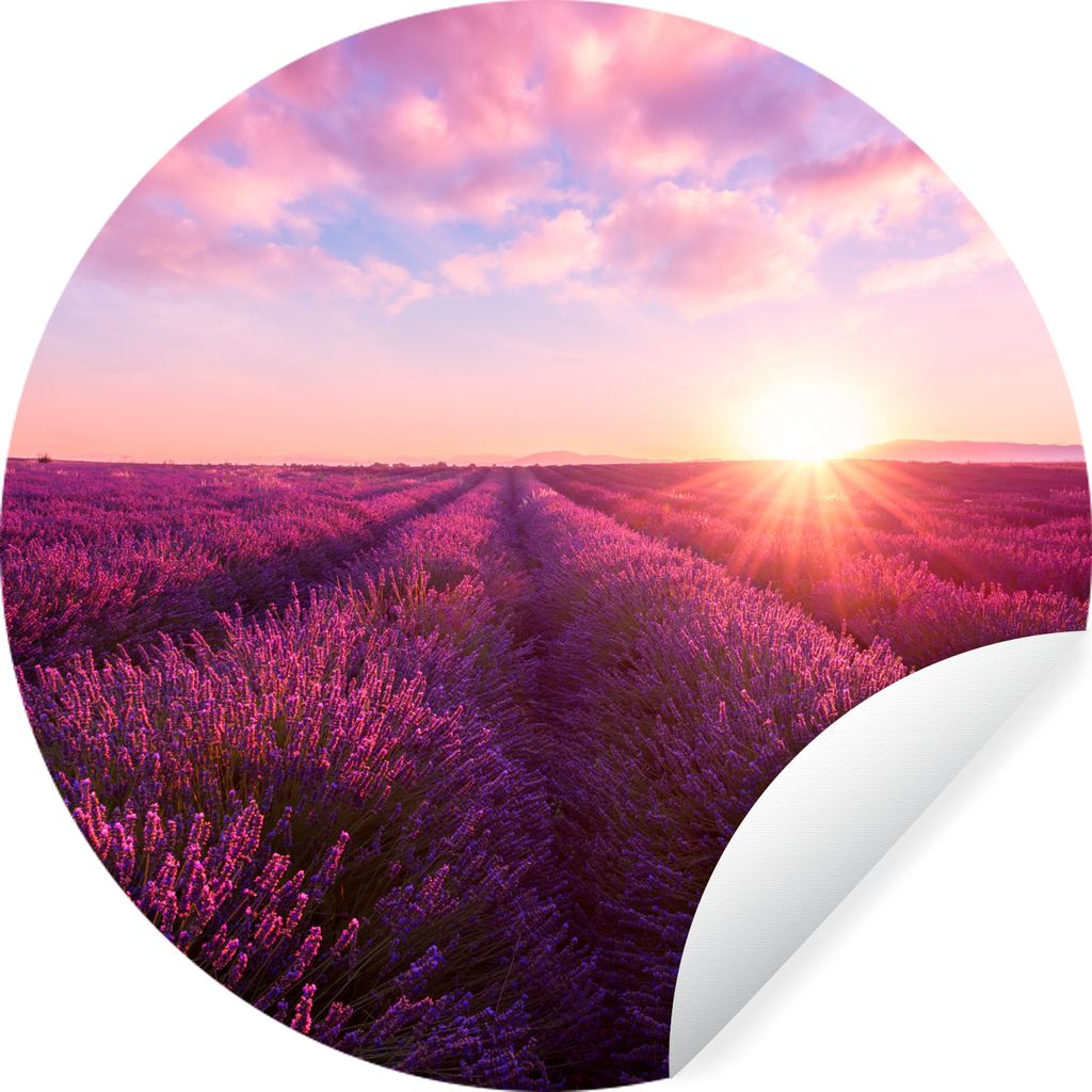 MuchoWow Runde Wandtattoo - Wandsticker Tapete Aufkleber Lavendel - Blumen - Frankreich Ø 80 cm Selbstklebend und Repositionierbar - Wandaufkleb...