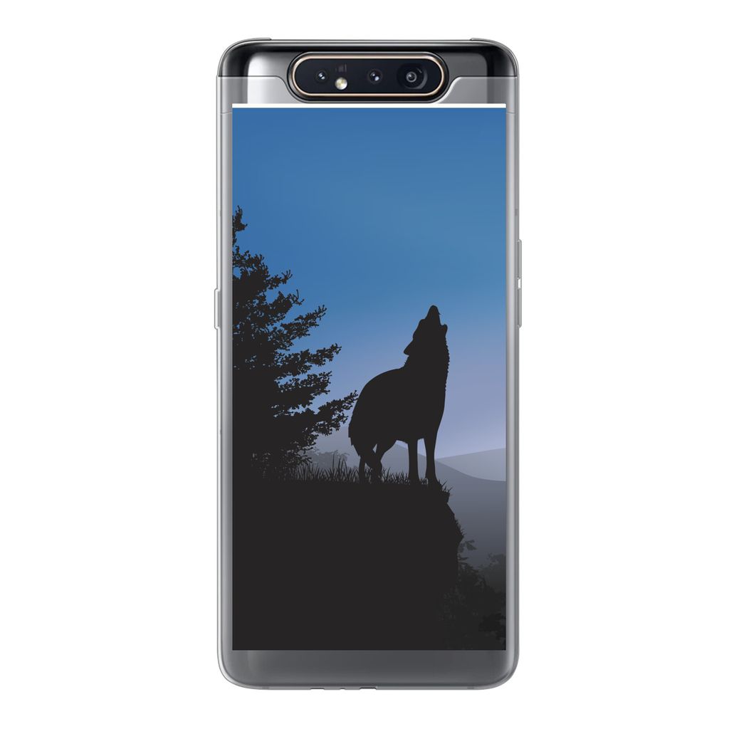 MuchoWow Handyhülle Schutzhülle Hülle für Samsung Galaxy A80 Wolf - Bäume - Scherenschnitt Silikon Softcase Handy Hülle - Schutzdeckel