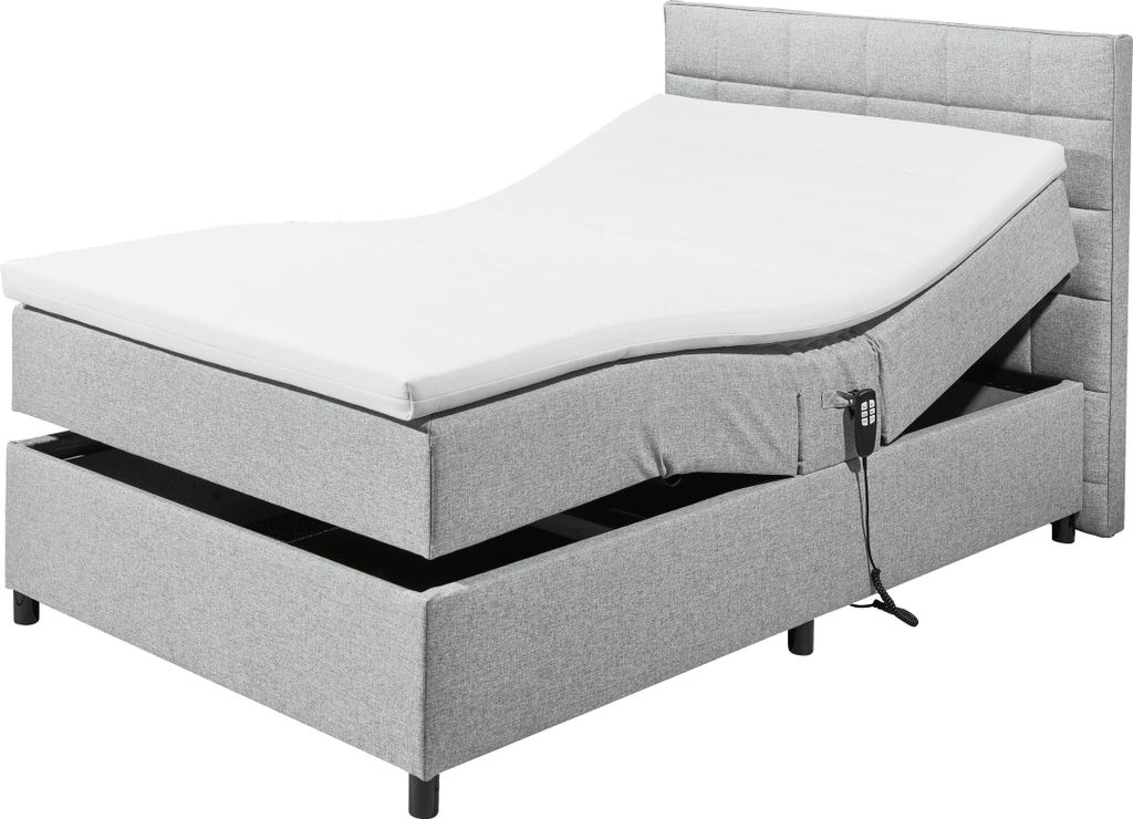 Boxbett >Mariborsko< Liegefläche 120x200 cm, Motor, Bezug silver - 131x112x210cm (BxHxT)