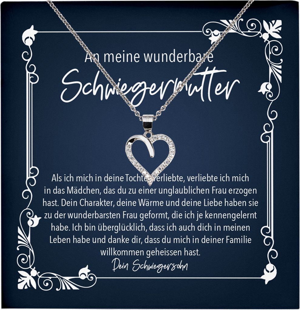 22Feels Echt Silber Halskette - An Meine Schwiegermutter Geschenk von Bräutigam Schwiegersohn Schwiegermama Hochzeit Schmuck Set Frauen - Herz Anh...