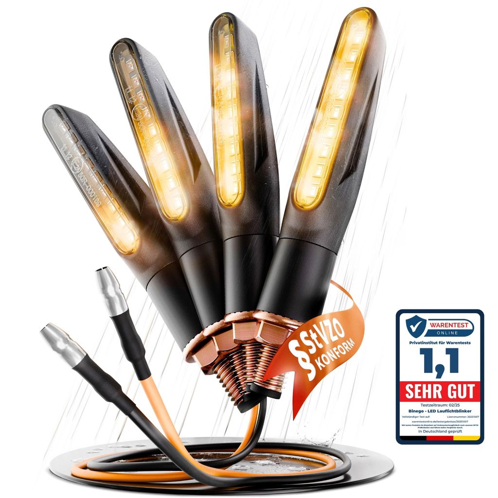 Binego® LED Blinker Motorrad E  mit Lauflicht Universelle Produktbild 