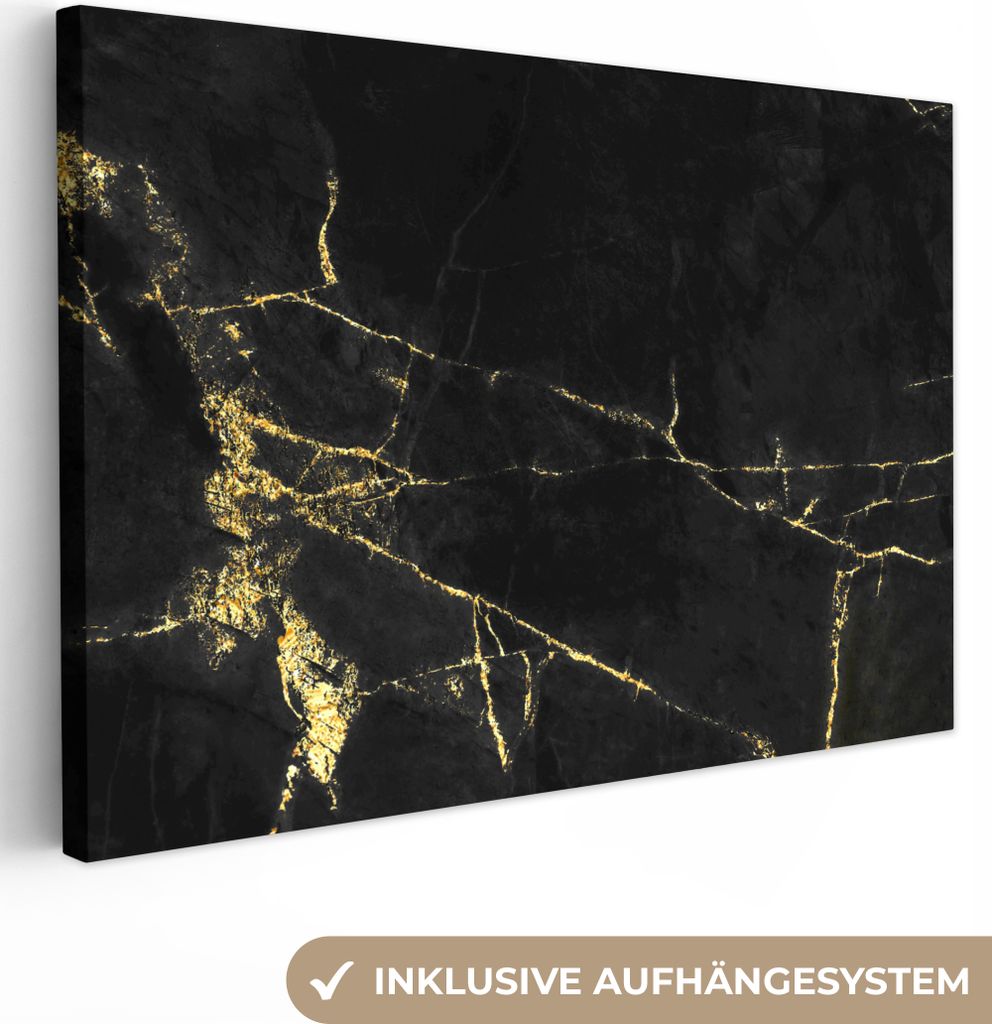 OneMillionCanvasses - Leinwandbilder - 140x90 cm, Marmor - Schwarz - Gold - Luxus, Wandbilder Kunstdruck Wanddekoration - Foto auf Leinwand - Gem...