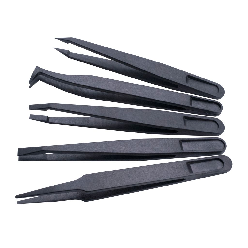 Quadrios 1903EC095 ESD Tweezers 5-piece Flat, wide, Flat, curved, Rounded