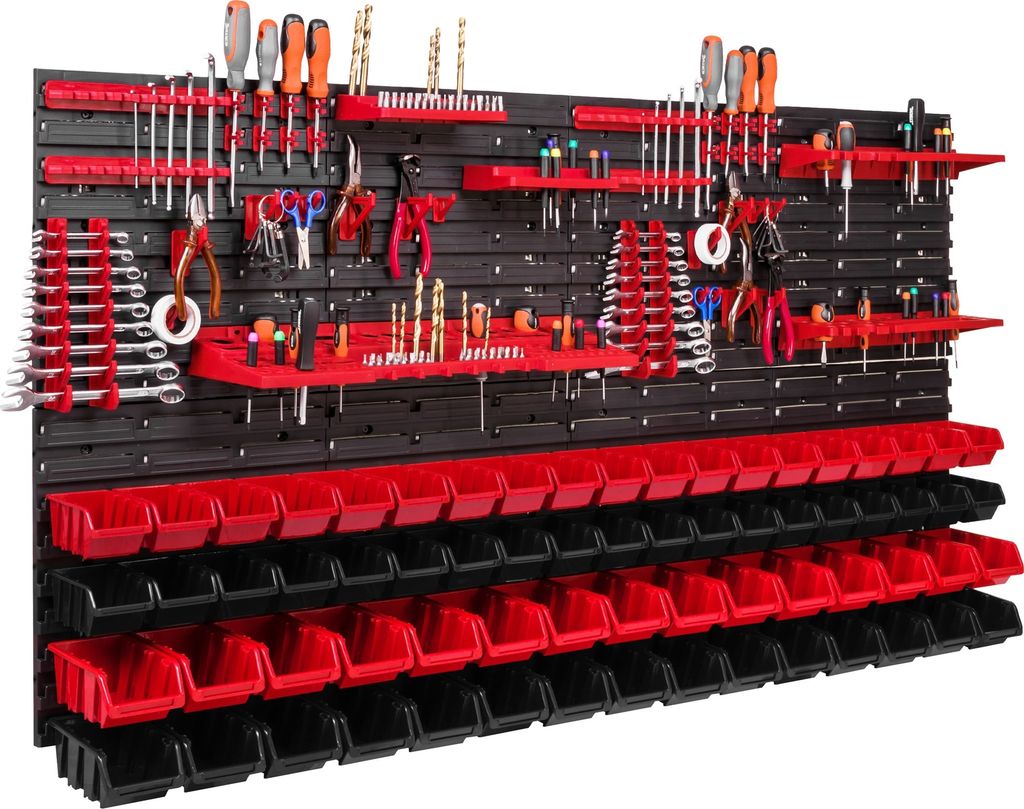 68 Stapelboxen Werkzeughalter Wandregal Werkstattregal Werkzeugwand 156x78cm Werkzeughalter Lagersystem Schüttenregal Sichtlagerkästen Extra Star...