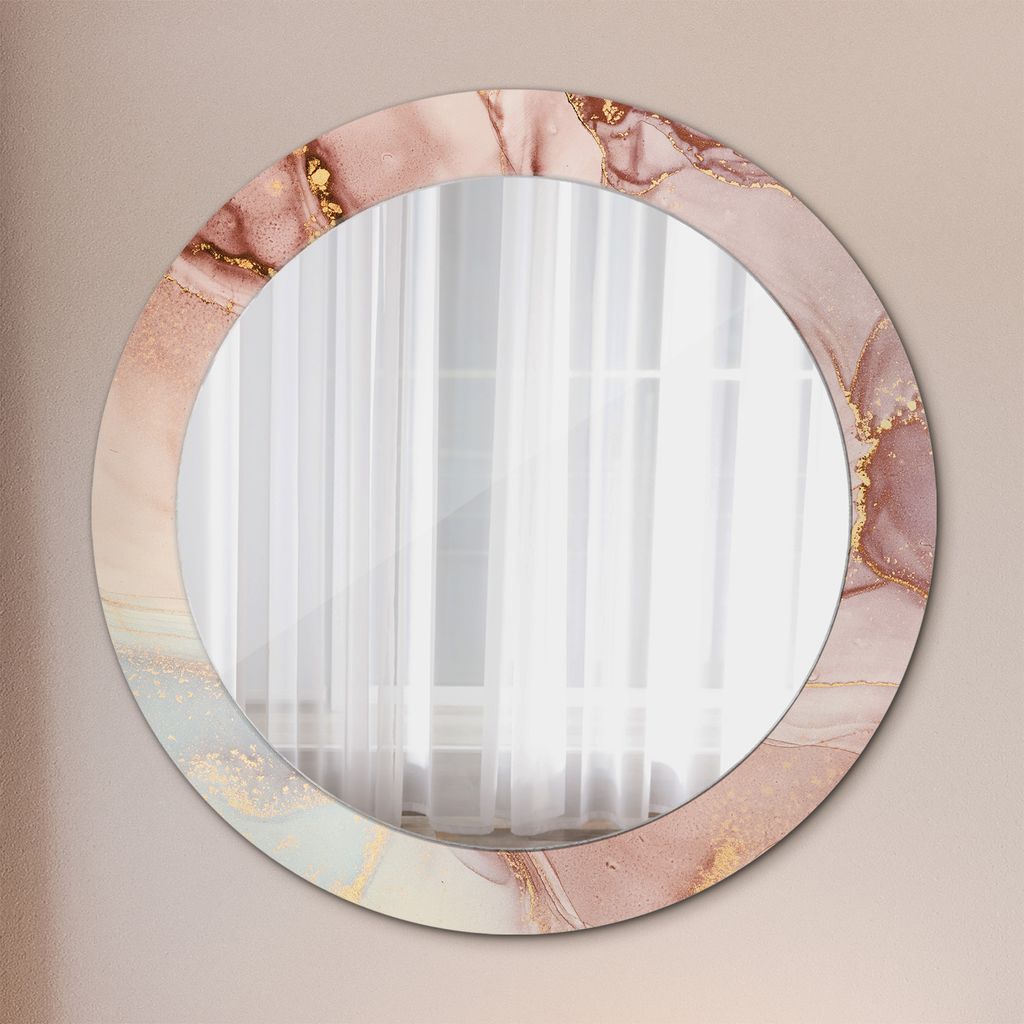 Ø70cm Spiegel - Glasrahmen mit Aufdruck - Wandspiegel Schlafzimmer - Abstrakt flüssig