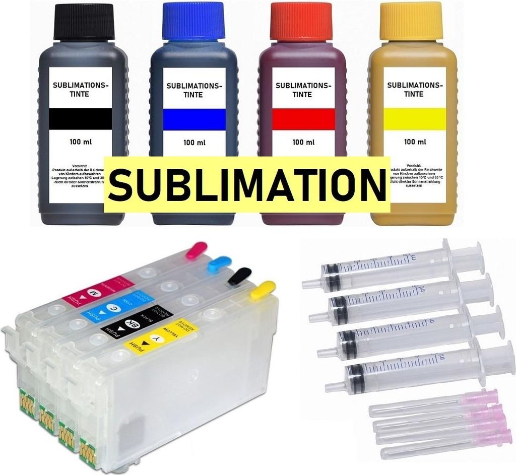 Nachfüllbare Tintenpatronen kompatibel mit Epson 405 XL + 4 x 100 ml Sublimationstinte für WF-7310 7830 7835 7840 3280 3825 4820 4825 4830