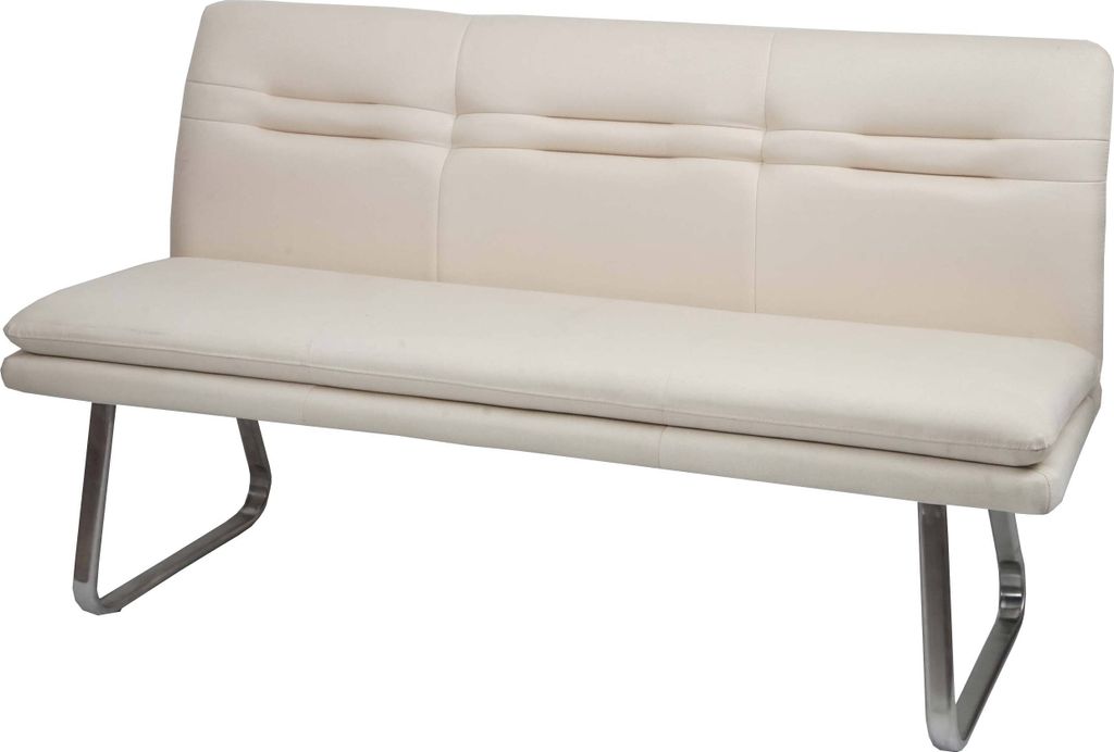 Sitzbank HWC-H70, Esszimmerbank Bank Polsterbank, Rückenlehne Stoff/Textil Edelstahl gebürstet creme-beige 160cm