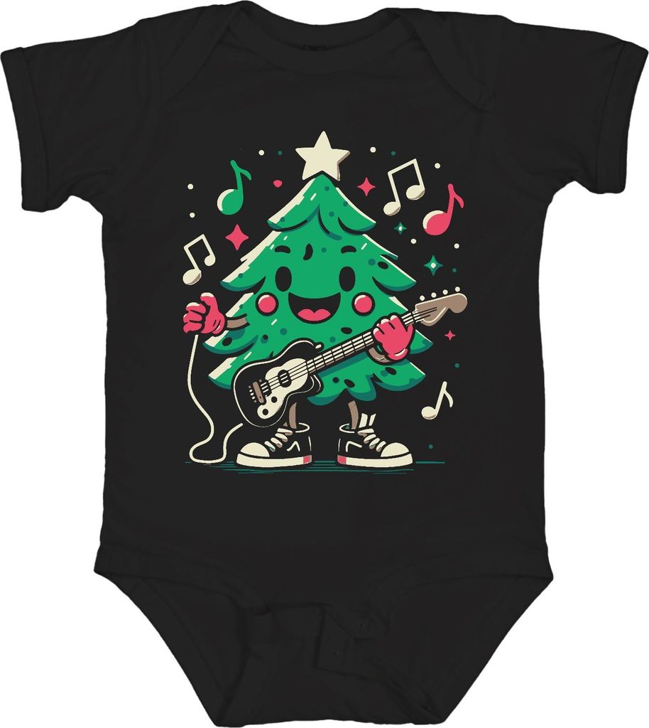 Tannenbaum Gitarre - Weihnachten Weihnachtsgeschenk Christmas Unisex Baby Body, Schwarz, 3/6