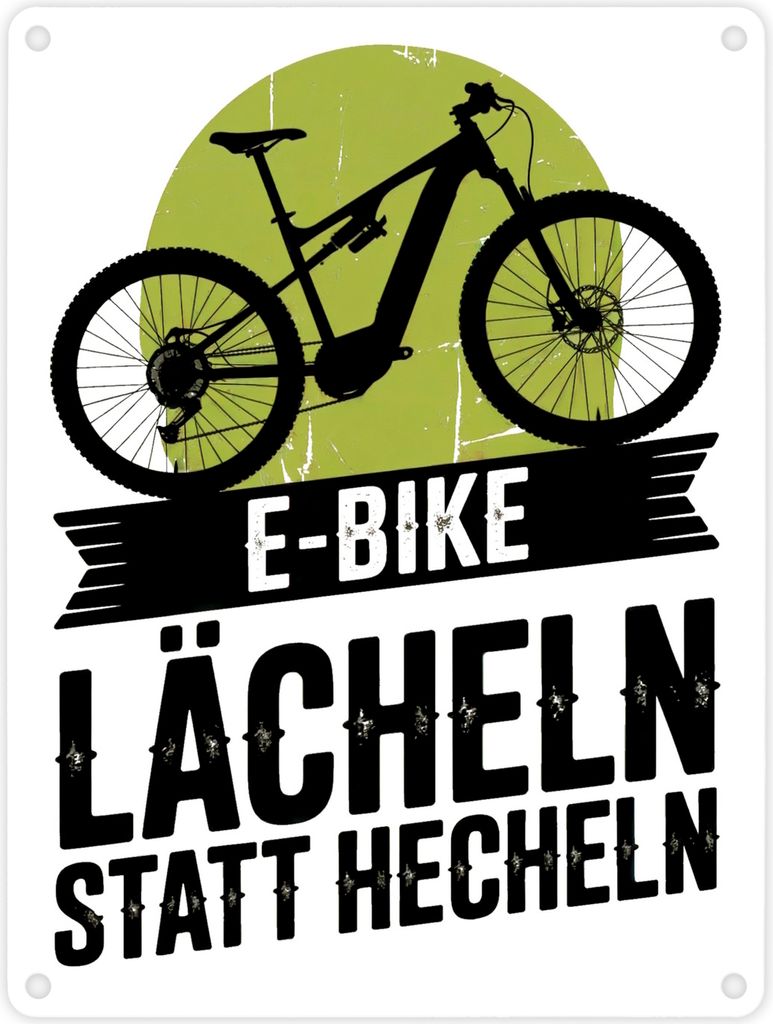 E-Bike Lächeln statt hecheln Vintage-Design Metallschild in 15x20 cm für Biker