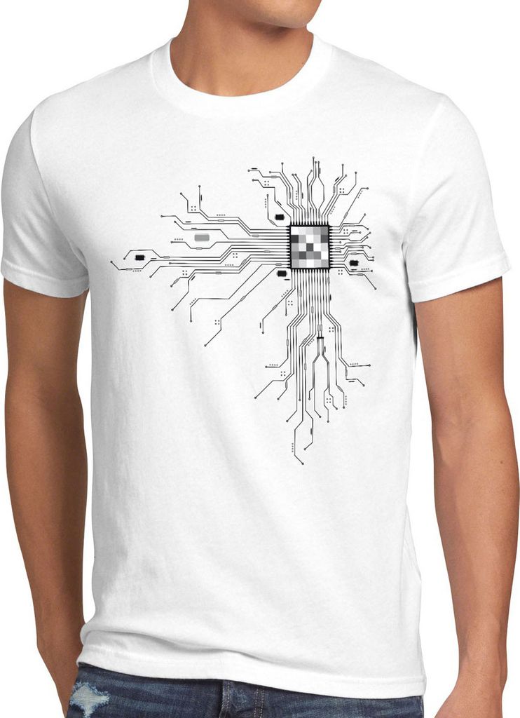 style3 Cyborg Computer Chip Herren T-Shirt, Größe:4XL, Farbe:Weiß