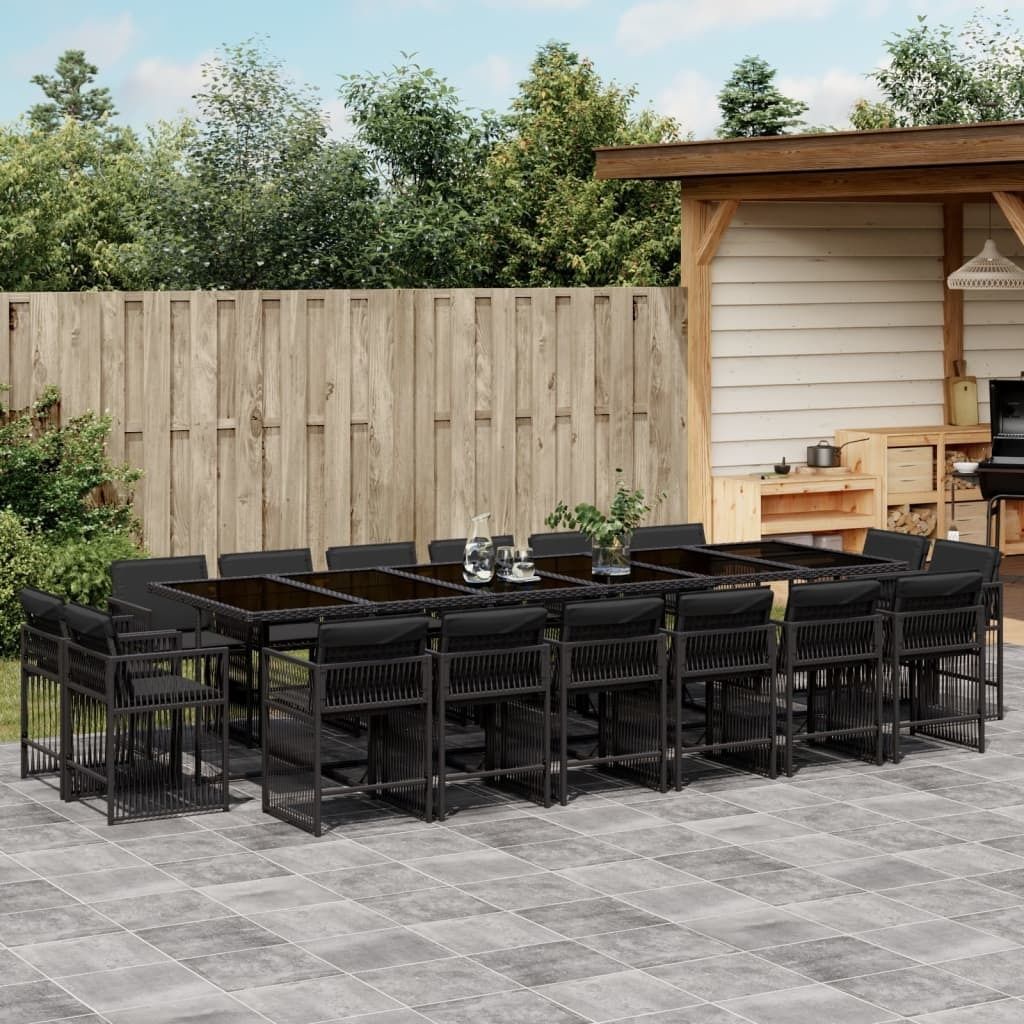 Möbel 17-tlg. Garten-Essgruppe mit Kissen Schwarz Poly Rattan - Sitzgruppe 3211783