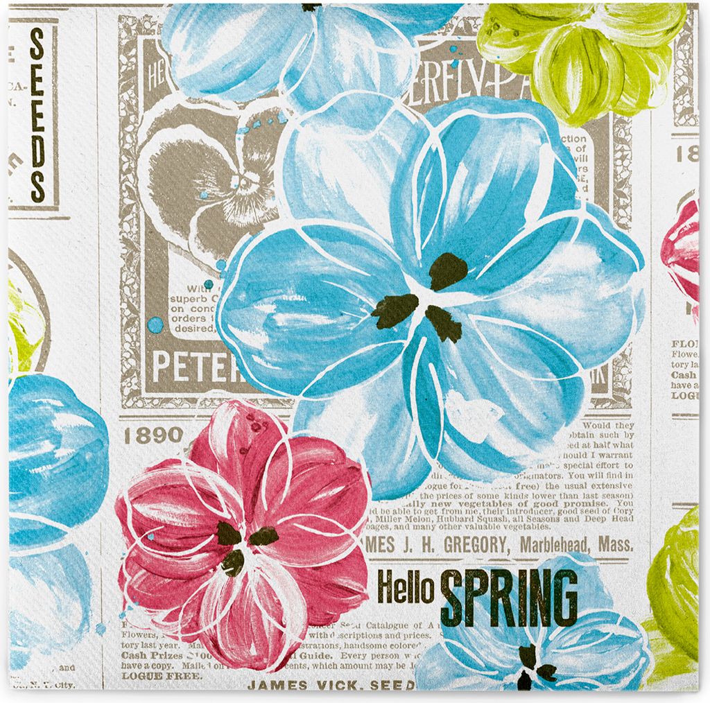 Sovie HOME Serviette Hello Spring in Pink-Türkis aus Linclass Airlaid 40 x 40 cm, 12 Stück - Frühling Floral