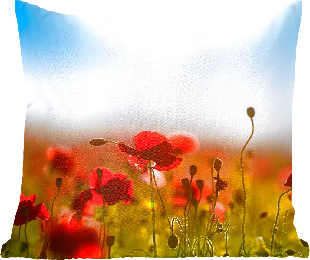 MuchoWow Zierkissen Sofakissen Wohnzimmer Dekokissen 45x45 cm Mohnblumen unter einem klaren blauen Himmel. - Schlafpolster - Polster für das Sofa