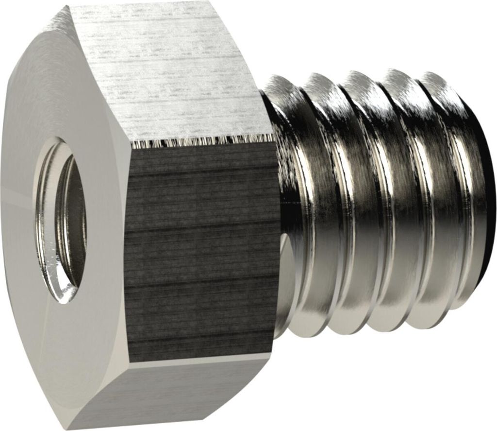 Riegler Reduziernippel kurz, M14x1,5 a., M10x1,0 i., SW 17, Messing vern.