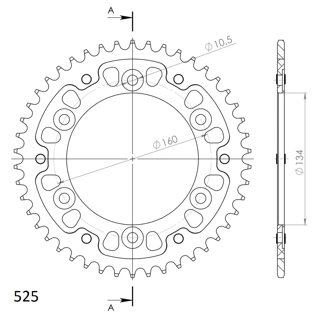 Couronne bi-métal 525 noire Supersprox 46 dents pour chaîne renforcée