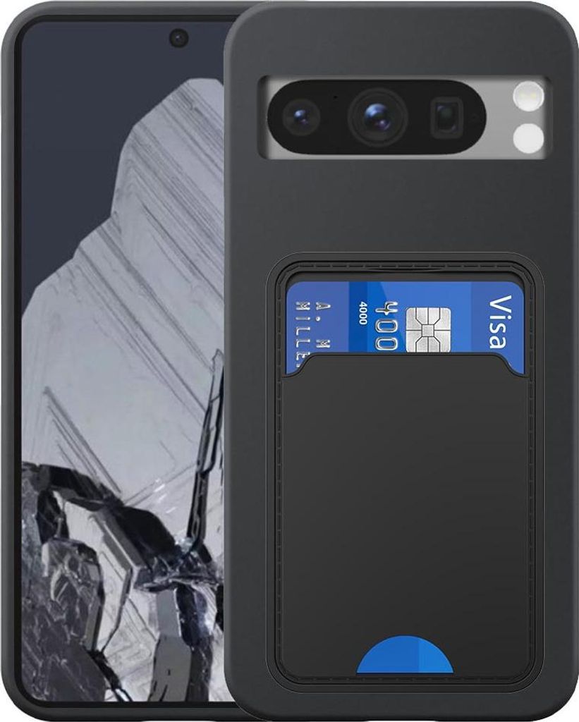 Fit für Google Pixel 8 Pro Phone Case mit TPU Kartenhalter - Flexible Back Cover Case Silikon TPU mit Cardslot - Schwarz - Smartphonics