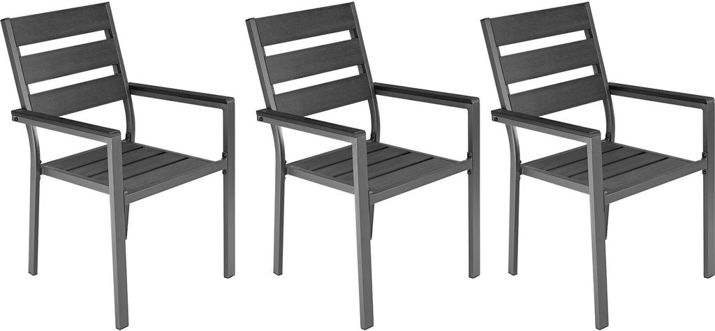 ALEOS. 3 Stück Gartenstühle stapelbar mit Armlehne MILOS Aluminium mit WPC Gartensessel Stapelstuhl Stapelsessel Sessel