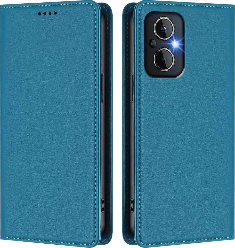 Custodia per Oppo Reno8 4G/Reno7 4G, Flip Cover in Finto cuoio antiurto magnetica con supporto Blu
