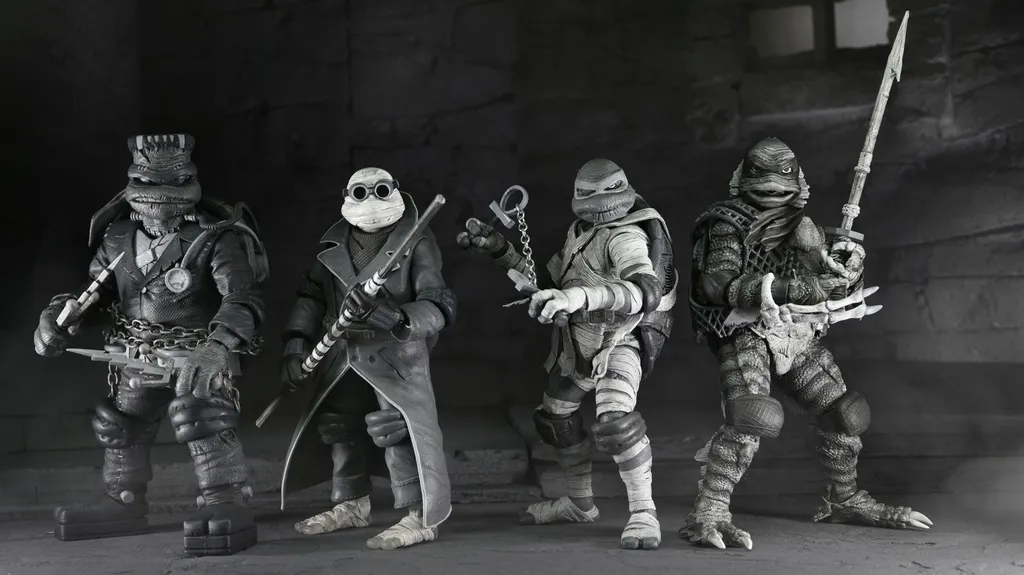Figurines NECA Universal Monsters x TMNT 4-Pack Noir & Blanc 18cm