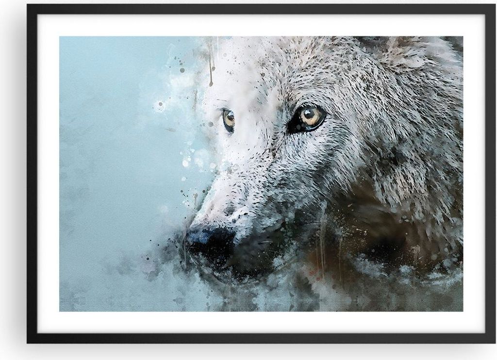 Gerahmtes Poster - Schwarzer Rahmen - Weiß Der Wolf Bild - 70x50 cm - Wand Bild - Wanddeko - Wandbilder - Kunstposter - Wandposter - Bilderrahmen ...