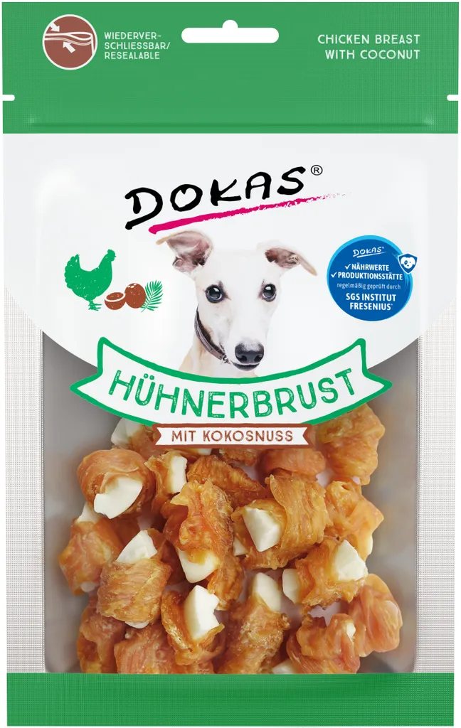 Dokas 9x60g Petto di Pollo e Cocco - Snack Certificato SGS Fresenius