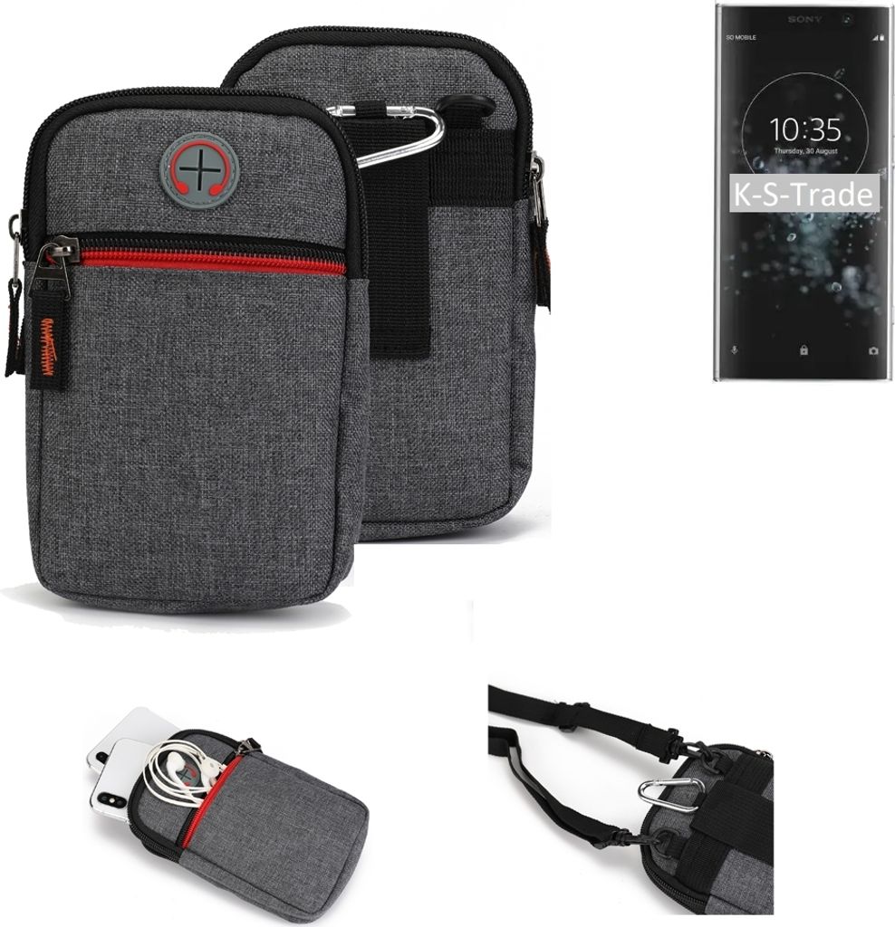 K-S-Trade Holster Gürtel Tasche kompatibel mit Sony Xperia XA2 Plus Handy Tasche Schutz Hülle grau Zusatzfächer 1x