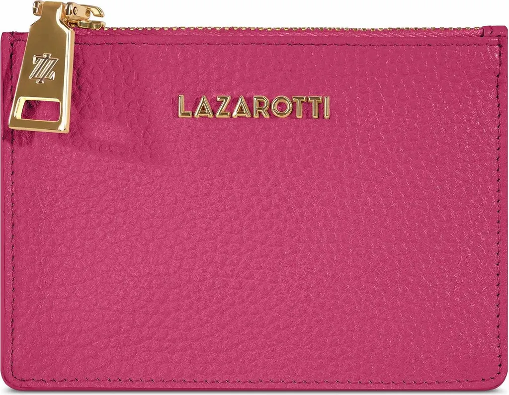 Porte-cartes 4 slots en cuir véritable rose vif avec compartiment zip