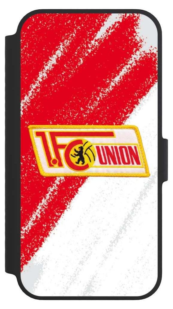 NIVOCASE Klapphülle für Apple iPhone 14 Handyhülle aus Kunst Leder NIVOflip schwarz 1. FC Union Berlin Logo Offizielles Lizenzprodukt