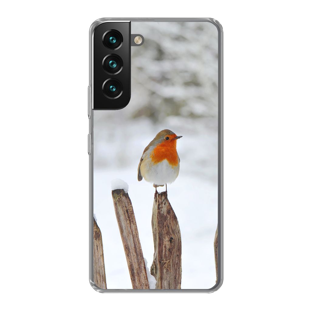 MuchoWow Handyhülle Schutzhülle Hülle für Samsung Galaxy S22 Plus Vogel - Zaun - Schnee Silikon Softcase Handy Hülle - Schutzabdeckung