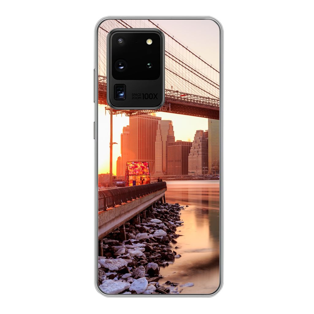 MuchoWow Handyhülle Schutzhülle Hülle für Samsung Galaxy S20 Ultra New York - Brooklyn - Brücke Silikon Softcase Handy Hülle - Karteninhaber