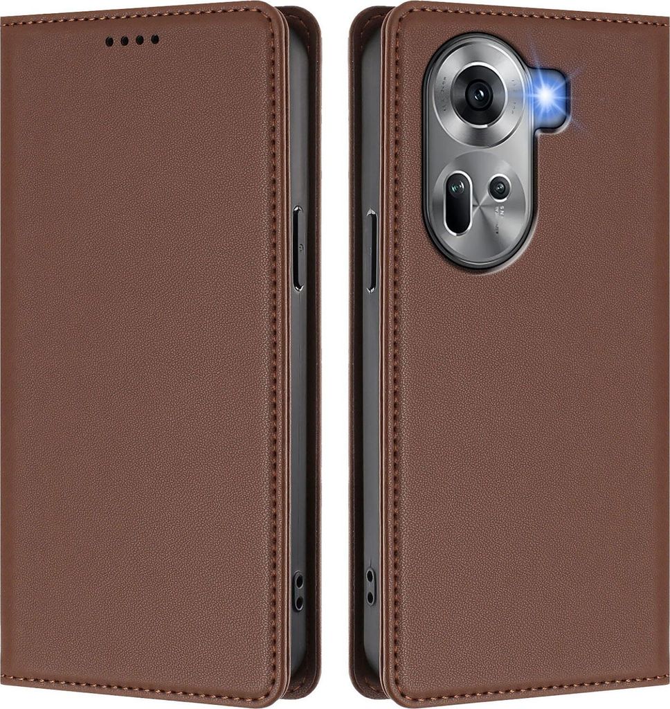 Handyhülle für Oppo Reno11 5G, Kunstleder Klapphülle Stoßfeste Magnetische Hülle mit Ständer Braun