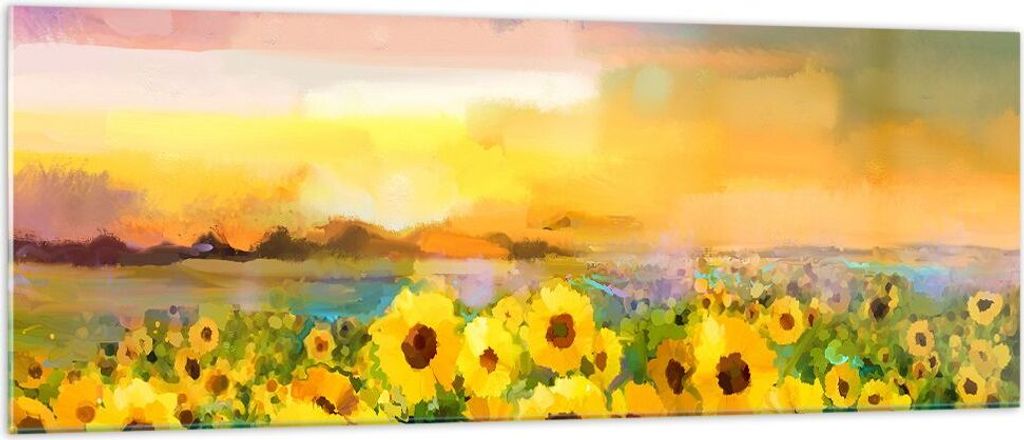 Bilder auf glas - Sonnenblumen Blume - 140x50cm - Glasbilder - Wandbilder - Kunstdruck - zum Aufhängen bereit - Wanddekoration aus Glas - Glas Bil...