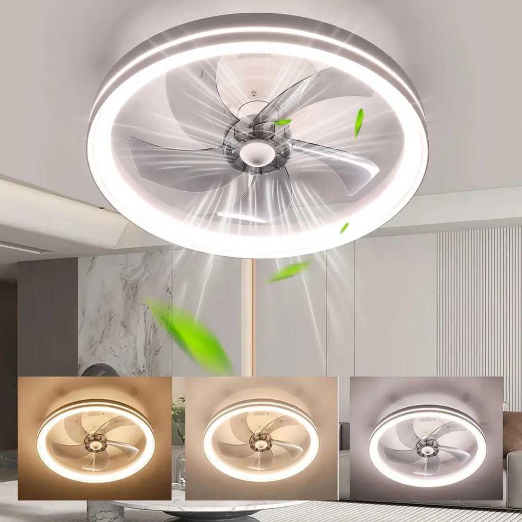 Plafonnier ventilateur LED silencieux rond 48cm pour chambre et salon