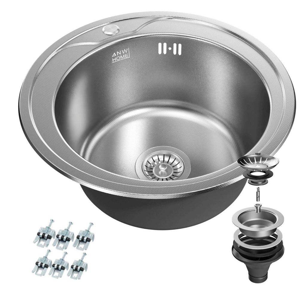 ANW HOME Kuchyňský dřez nerez 49 cm kulatý vestavný dřez 1 Obrázek produktu 